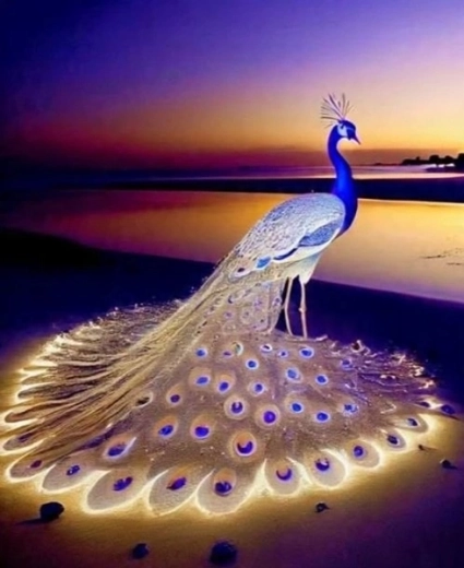 Mosaico di diamanti Pavone sulla spiaggia 30 × 40 cm