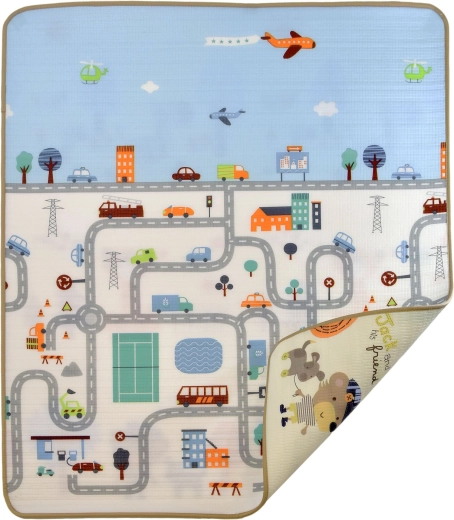 Humbi tappetino educativo in schiuma bifacciale strade e animali 180 × 200 × 0,5 cm