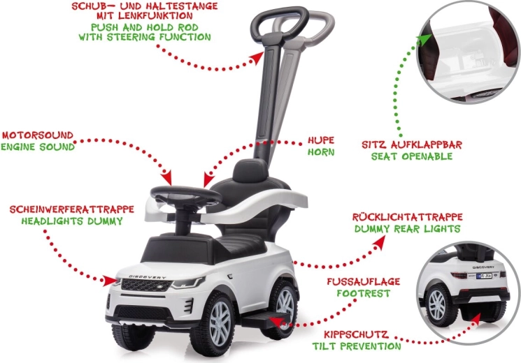 Cavalcabile per bambini Land Rover Discovery 3 in 1 bianco
