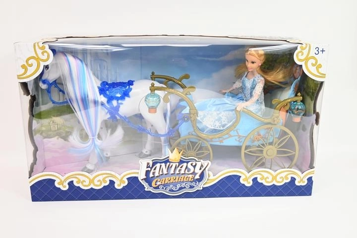 Carrozza fiabesca con cavallo e bambola a batterie