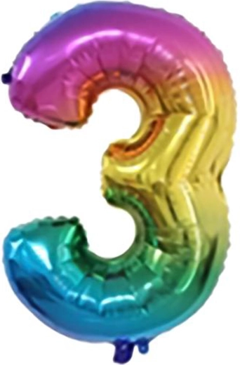 Palloncino in foil TORO cifra 3, 30 cm, arcobaleno