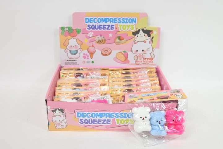 Mini giocattoli antistress da schiacciare a forma di orsetto (set da 3 pz)