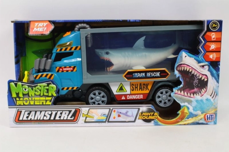 Camion Teamsterz Monster Moverz con rimorchio e squalo con luce e suoni
