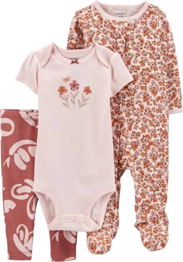 Set 3 pezzi CARTER'S: body a maniche corte, tutina e leggings Pink floral per bambina – PRO