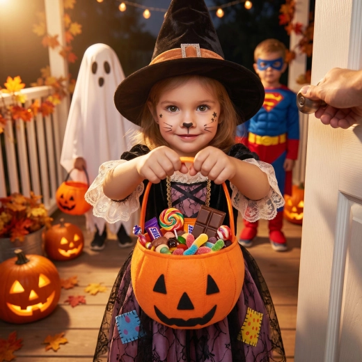 Cestino in feltro arancione di Halloween con motivo zucca
