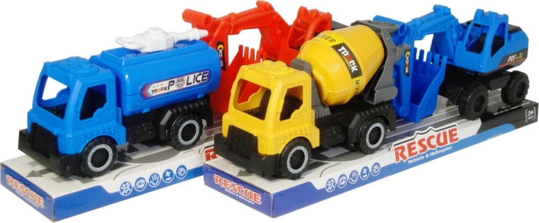 Macchine edili e di soccorso – set di 2 veicoli a inerzia