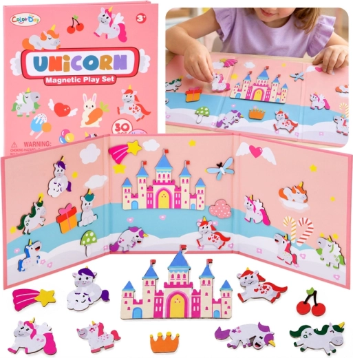 Puzzle magnetico con unicorni fiabeschi con tavola magnetica pieghevole e 30 magneti