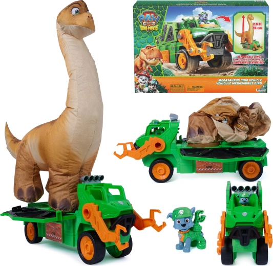 Spin Master Paw Patrol e dinosauri – veicolo dino Megasaurus con dinosauro gonfiabile e personaggio Rocky