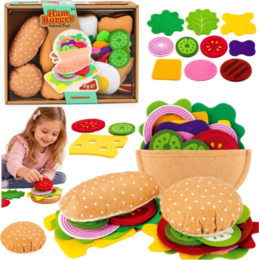 Set di peluche e feltro per preparare hamburger e panini, 28 pezzi