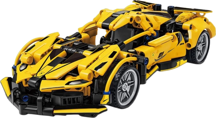 Kit di costruzione di un'auto sportiva gialla da 422 pezzi