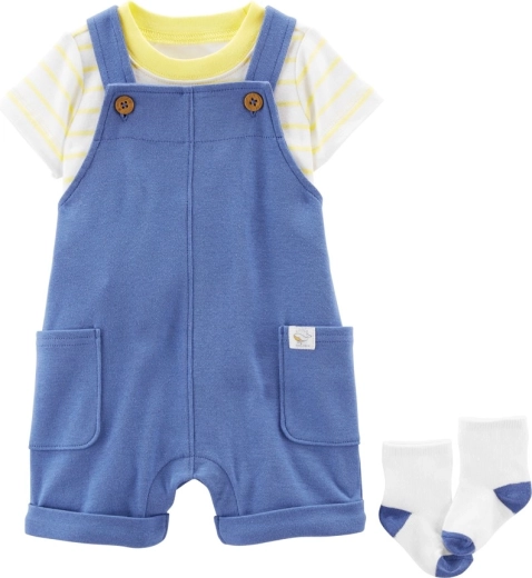 Set 3 pezzi per neonato Carter's Yellow Stripes – t-shirt, salopette corta e calzini
