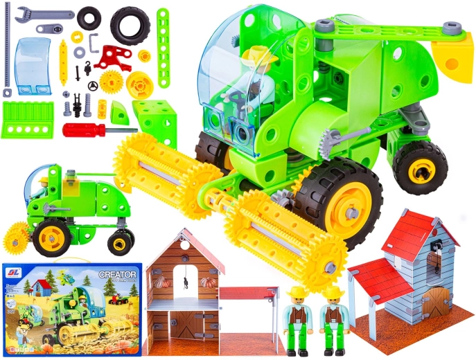 Costruzioni – set da fattoria 8 in 1 (153 pezzi) – mietitrebbia, fienile e trattore