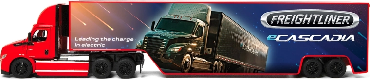 Camion in metallo Freightliner eCascadia con container 33 cm