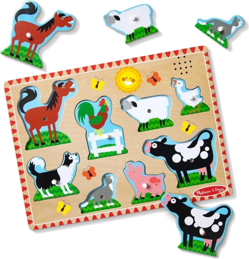 Puzzle a incastro sonoro in legno Animali della fattoria Melissa & Doug