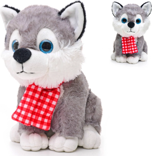 Cane Husky di peluche con sciarpa con suono 22 cm - 1 pezzo