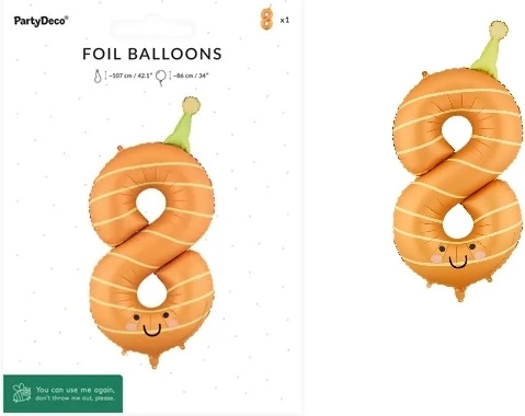 Palloncino in foil numero 8 arancione 86 cm