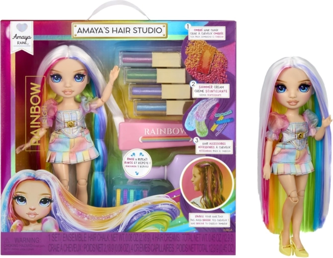 Studio per capelli Rainbow High con bambola Amaya Raine