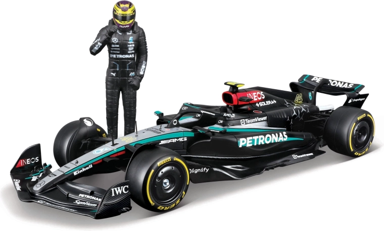 Modello F1 Bburago Mercedes-AMG Petronas W15 2024 Lewis Hamilton 1:24 con figurina del pilota