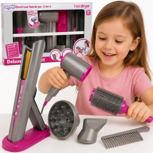 Set da parrucchiere per bambini Woopie con asciugacapelli e piastra