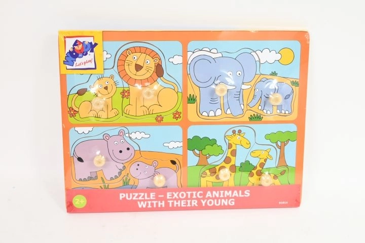 WOODY puzzle baby in legno con pomelli, cuccioli di animali, 4 in 1