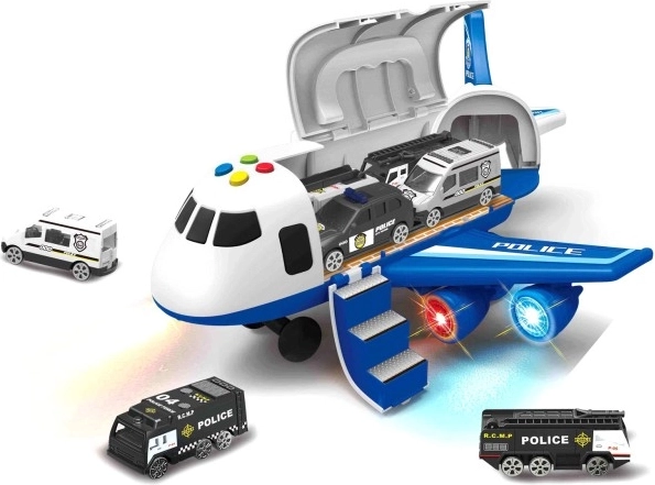 Aereo della polizia con vano di carico e 3 macchinine