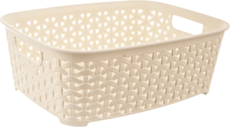 Cestino portaoggetti in plastica effetto rattan Hobby crema 26 × 19 × 9 cm