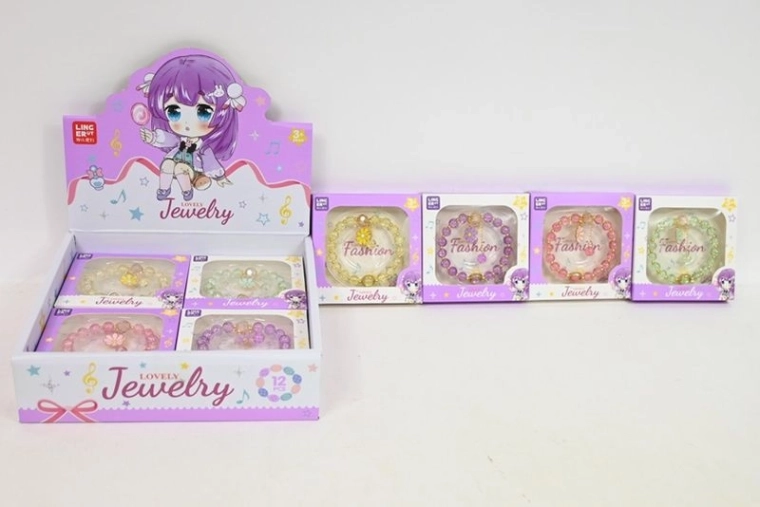 Lovely Fashion braccialetto per bambini con perline e ciondolo a fiore (12 pz in box, mix colori)