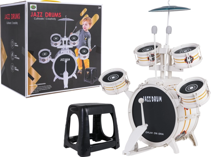 Batteria bianca per bambini con sgabello