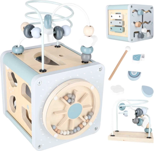 Cubo educativo in legno per lo sviluppo delle abilità motorie 5 in 1 blu