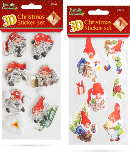 Adesivi 3D natalizi con gnomi - 1 pezzo