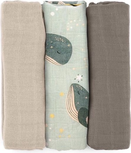Petite&Mars pannolini in mussola di bambù Moussy whale song 68 × 68 cm, 3 pz