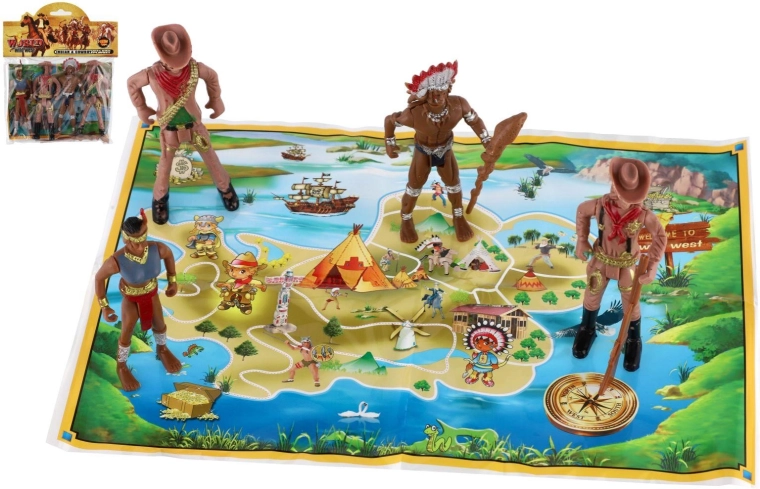 Figure di indiani e cowboy con mappa 6 cm (plastica)