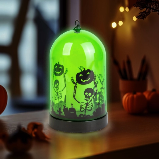Lanterna LED verde di Halloween con motivo scheletro