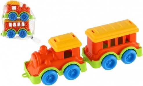 Trenino colorato in plastica con carrozza per bambini