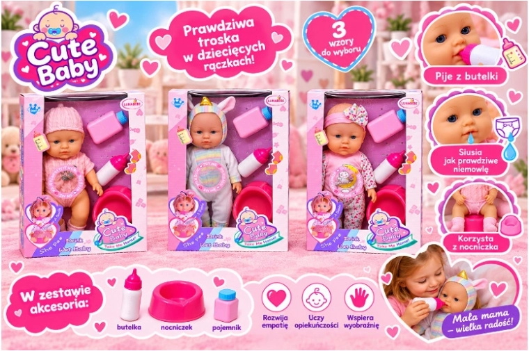 Bambolina bebè che fa la pipì con accessori - 1 pezzo