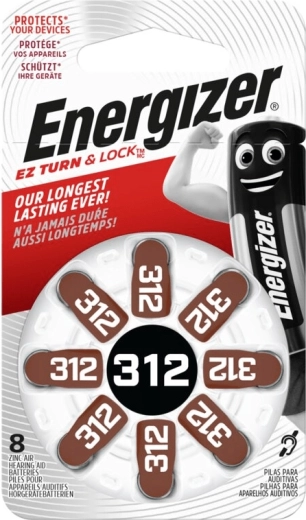 Batterie a bottone Energizer per apparecchi acustici 312 - 8 pezzi