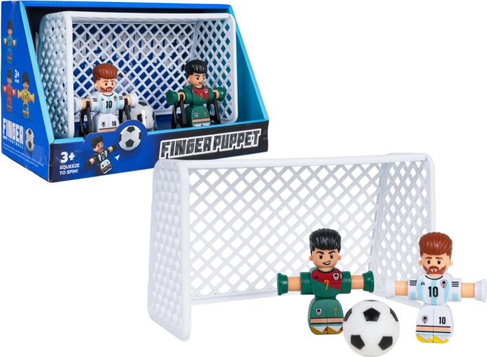 Set da calcio con due giocatori, pallone e porta