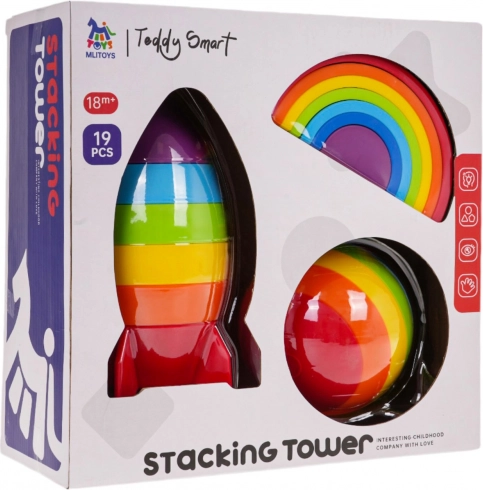 Set di costruzioni sensoriali per bambini 19 pz – razzo, arcobaleno e sfera