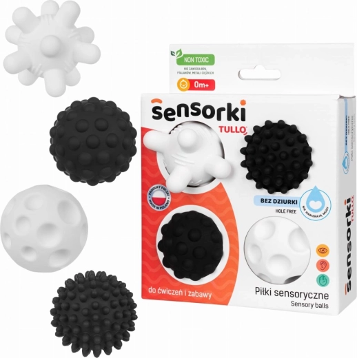 Palline sensoriali bianco‑nere, set da 4 pezzi