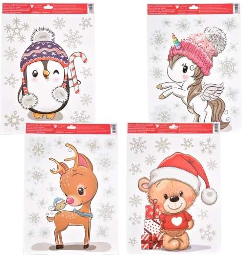 Pellicola decorativa per finestre Animaletti in inverno con glitter 30 × 42 cm