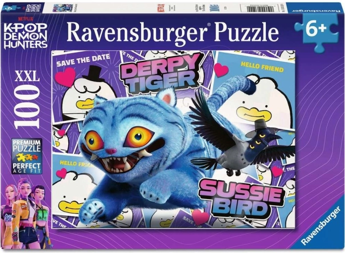 Puzzle Ravensburger K-pop: Tigre stravagante e uccellino Sussie XXL da 100 pezzi