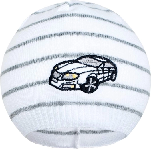 Berrettino primaverile New Baby con macchinina, bianco/grigio scuro