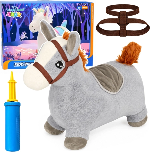 Cavallino gonfiabile cavalcabile in peluche grigio 60 cm