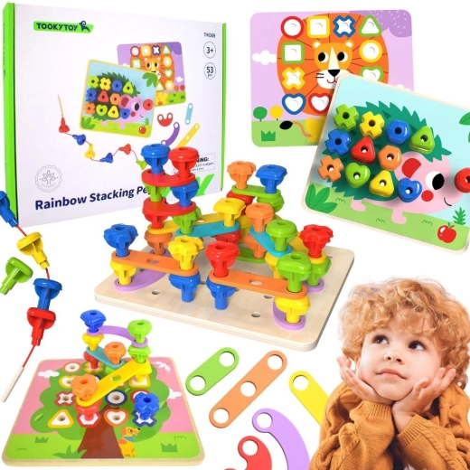Tavola motoria multifunzionale Montessori TOOKY TOY con viti colorate