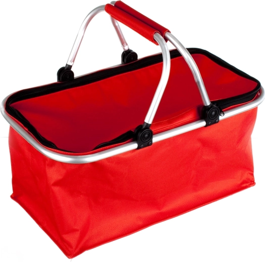 Cestino per la spesa pieghevole con zip rosso 48 × 24 × 28 cm