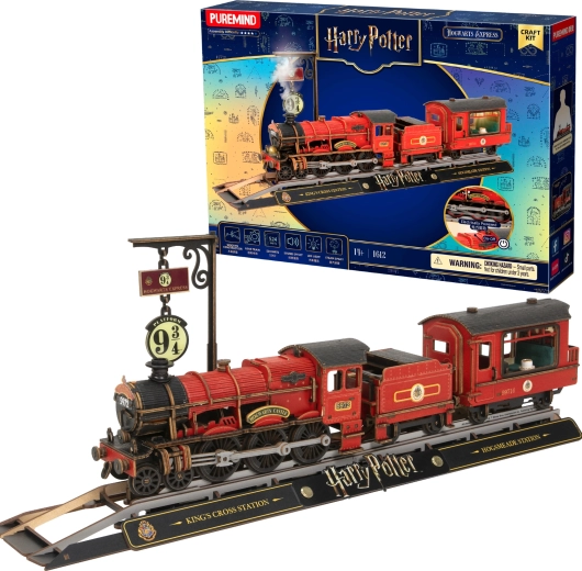 Puremind Harry Potter modello 3D in legno del treno Hogwarts Express con luce e suono