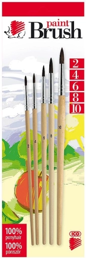 Set di pennelli scolastici rotondi ICO in pelo naturale di pony (misure 2–10)