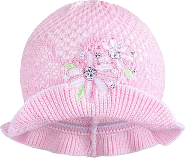 Cappellino lavorato a maglia New Baby rosa-bianco
