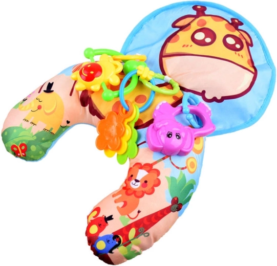 Cuscino stabilizzatore per neonati con sonagli e tappetino frusciante – giraffa