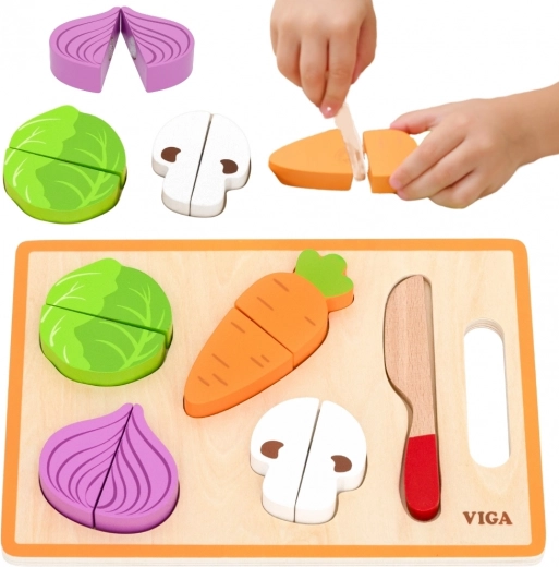 Viga set Montessori in legno di verdure da tagliare con tagliere e coltellino
